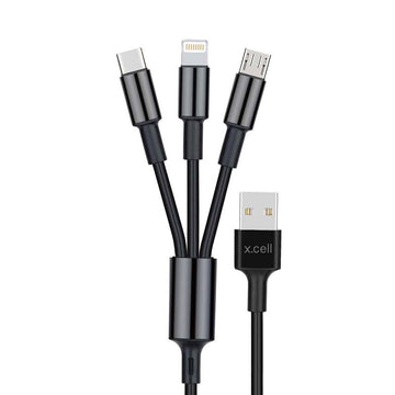 XCell A31 USB -A TO LIGHTNING, TYPE-C & MICRO CABLE BLK