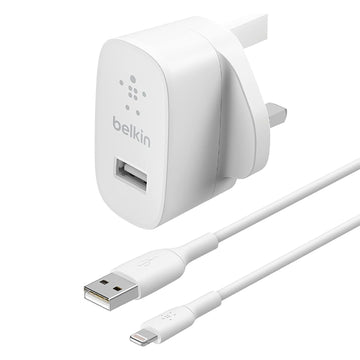 BELKIN WALL CHARGER 2.4Amp 1x12W WITH 1M A TO LTG CABLE, WHITE