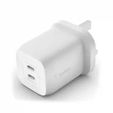 Belkin BoostCharge PRO Dual 65W USB-C PD GaN Fast Charger white with 2M C to C cable