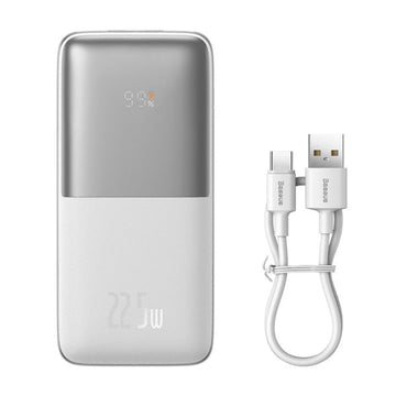 Baseus Bipow Pro Digital Display Fast Charge Power Bank 10000mAh 22.5W White (With Simple Series Charging Cable USB to Type-C 3A 0.3m White)