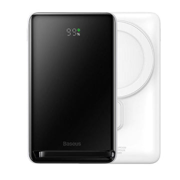 Baseus Magnetic Bracket Wireless Fast Charge Power Bank 10000mAh 20W White(With Baseus Simple wiring Type-C to Type-C 60W(20V/3A)30cm White) Overseas Edition