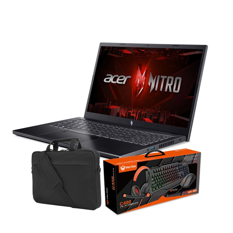 Acer Laptop i9-13900H 16GB 512GB SSD 8GB RTX4060 15.6"  W11 Nitro V 15 Gaming  - NH.QQEAA.006 + Meetion 4 IN 1 PC Gaming Kits Headset/Keyboard/Gaming Mouse/Mouse Pad +LAPTOP BAG