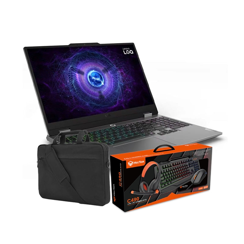 Lenovo Laptop i7-13650HX 24GB 512GB SSD 6GB RTX4050 15.6" FHD Dos Backlit LOQ 15IRX9 - 83DV00ULPS + Meetion 4 IN 1 PC Gaming Kits Headset/Keyboard/Gaming Mouse/Mouse Pad+LAPTOP BAG