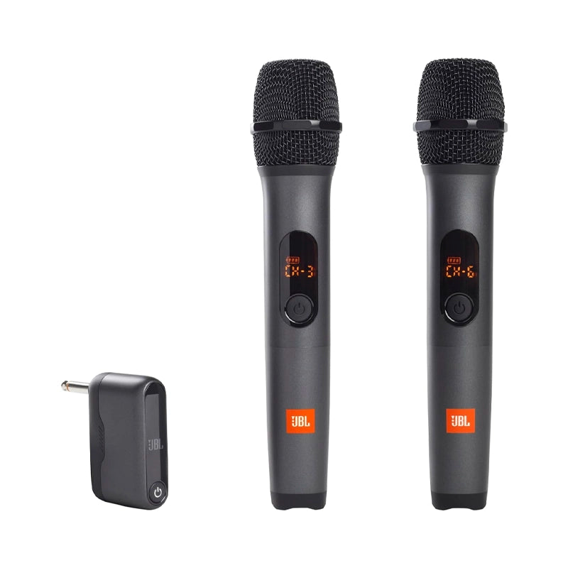 JBL Wireless 2 Microphone System, High Vocal Quality, Rechargeable UHF Dual Channel Wireless Receiver, 6H of Playtime, Plug and Play, Replaceable AA Batteries - Black