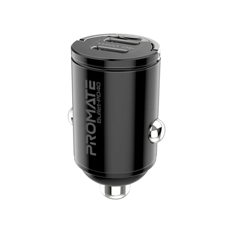 Promate Bullet-PD40 RapidCharge™ 40W Car Charger with Dual USB-C Power Delivery Ports