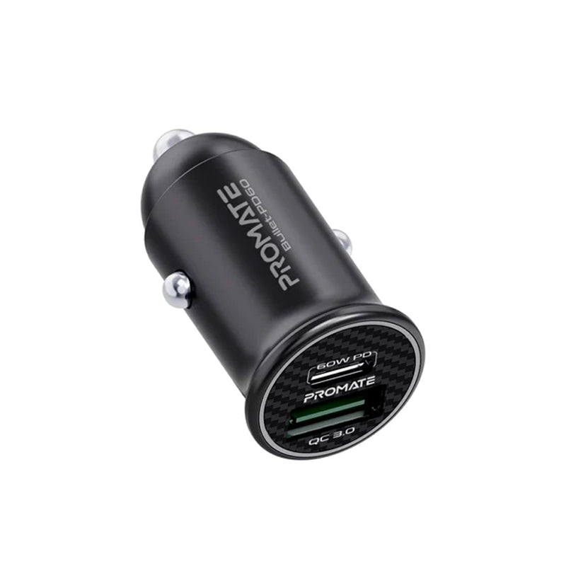 Promate Bullet-PD60 RapidCharge™ Mini Car Charger with 60W Power Delivery & Quick Charge 3.0