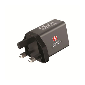 Swiss Military GaN Super Charger 65W with 2C and 1A Ports Premium Cable Supplied