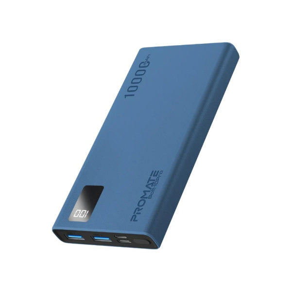 Promate Bolt-10Pro 10000mAh Compact Smart Charging Power Bank with Dual USB Output